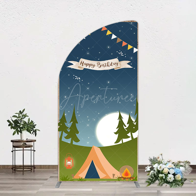 Aperturee - Aperturee Camping Night Forest Happy Birthday Half Moon Arch Backdrop