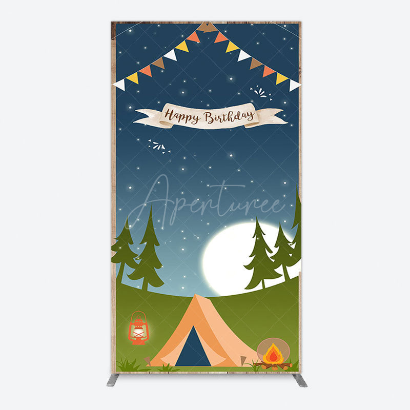 Aperturee - Aperturee Camping Night Forest Happy Birthday Rectangle Backdrop