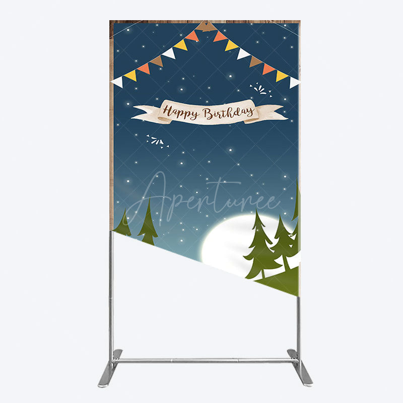 Aperturee - Aperturee Camping Night Forest Happy Birthday Rectangle Backdrop