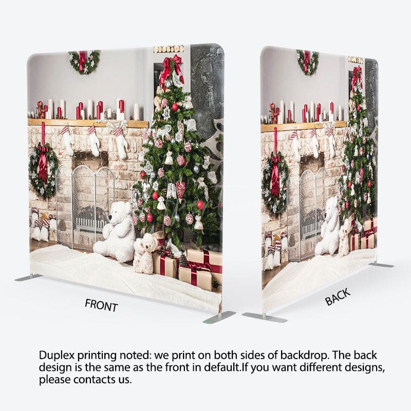 Aperturee - Aperturee Candle Fireplace Bear Doll Xmas Pillow Case Backdrop