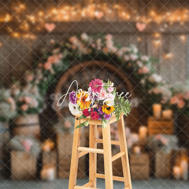 Aperturee - Aperturee Candle Lighted Floral Wooden Valentines Day Backdrop