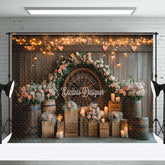 Aperturee - Aperturee Candle Lighted Floral Wooden Valentines Day Backdrop