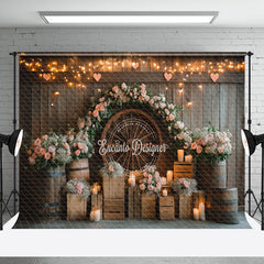 Aperturee - Aperturee Candle Lighted Floral Wooden Valentines Day Backdrop