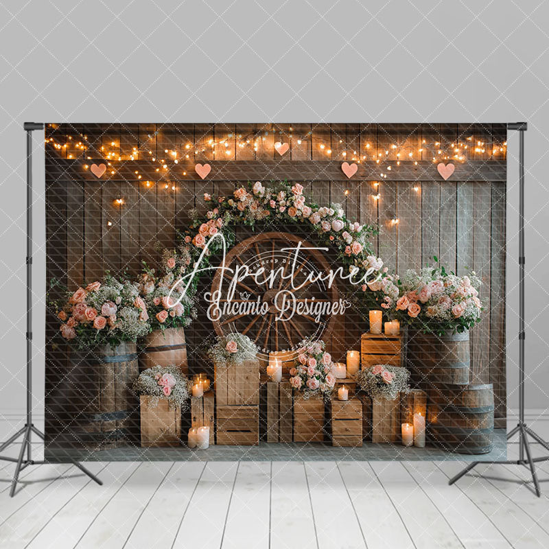 Aperturee - Aperturee Candle Lighted Floral Wooden Valentines Day Backdrop