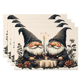 Aperturee - Aperturee Candlelight Dinner Gnome Set of 4 Placemats Romantic Valentine Table Mat Black Hat Couple Decoration