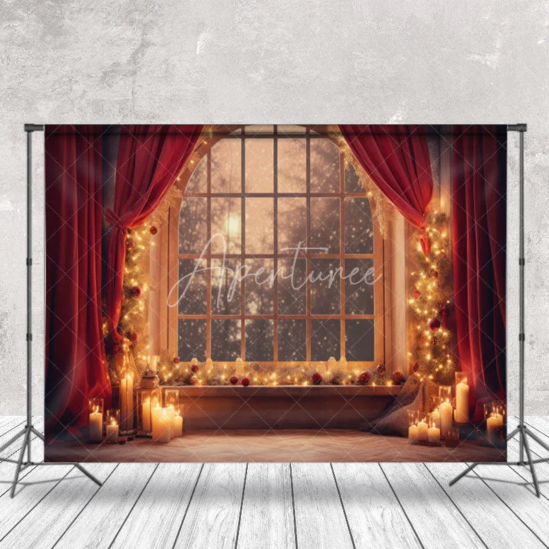Aperturee - Aperturee Candlelight Window Scene Christmas Vibe Backdrop