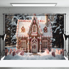 Aperturee - Aperturee Candy Cane Gingerbread House Snowy Christmas Backdrop