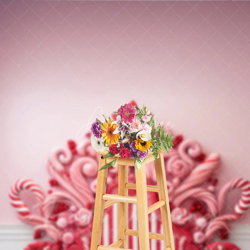 Aperturee - Aperturee Candy Cane Headboard Backdrop Pink Peppermint Background for Girl Sweet Winter Holiday Party Decoration
