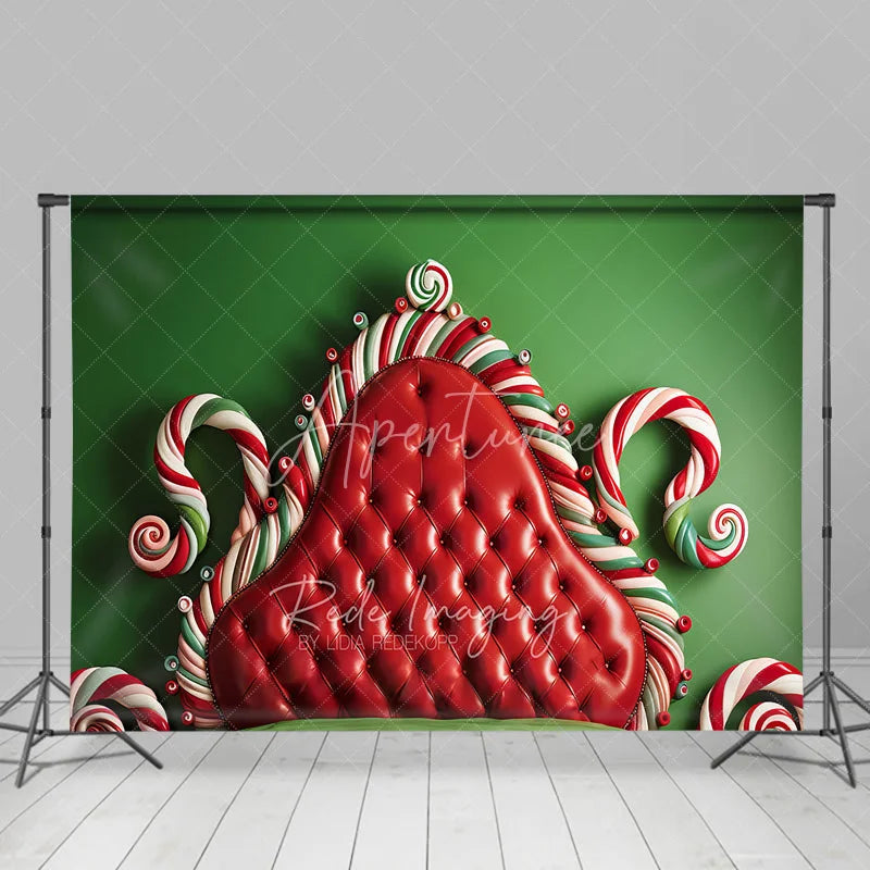 Aperturee - Aperturee Candy Cane Headboard Christmas Backdrop Red Tufted Bed Background Whimsical Sweet Winter Holiday Party Decoration