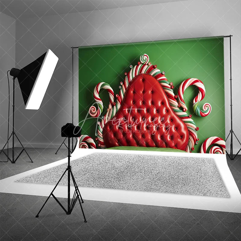 Aperturee - Aperturee Candy Cane Headboard Christmas Backdrop Red Tufted Bed Background Whimsical Sweet Winter Holiday Party Decoration