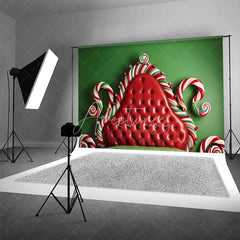 Aperturee - Aperturee Candy Cane Headboard Christmas Backdrop Red Tufted Bed Background Whimsical Sweet Winter Holiday Party Decoration