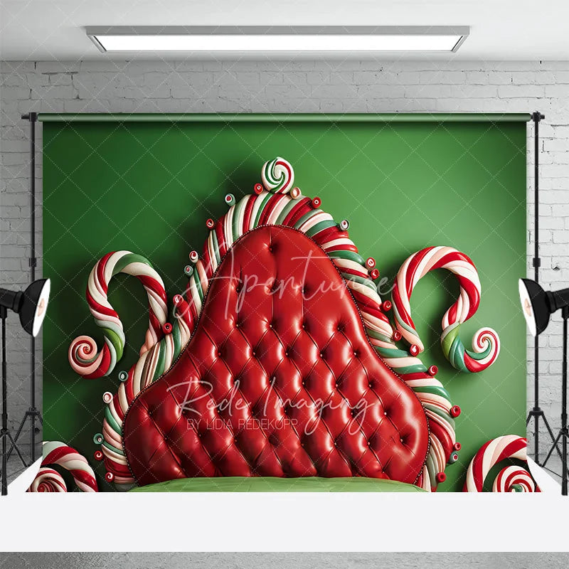 Aperturee - Aperturee Candy Cane Headboard Christmas Backdrop Red Tufted Bed Background Whimsical Sweet Winter Holiday Party Decoration
