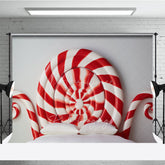 Aperturee Aperturee Candy Cane Headboard Photography Backdrop Red and White Swirl Lollipop Bed Christmas Candyland Photo Prop