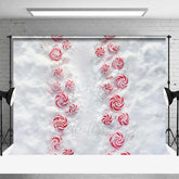 Aperturee - Aperturee Candy Cane Lane Backdrop Red White Peppermint Swirl Path Snowy Ground Top View Photo Background