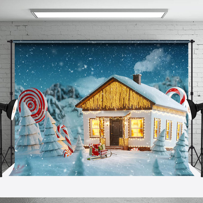 Aperturee - Aperturee Candy Cane Snowy Wild Light House Christmas Backdrop