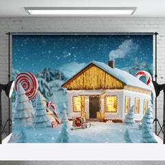 Aperturee - Aperturee Candy Cane Snowy Wild Light House Christmas Backdrop