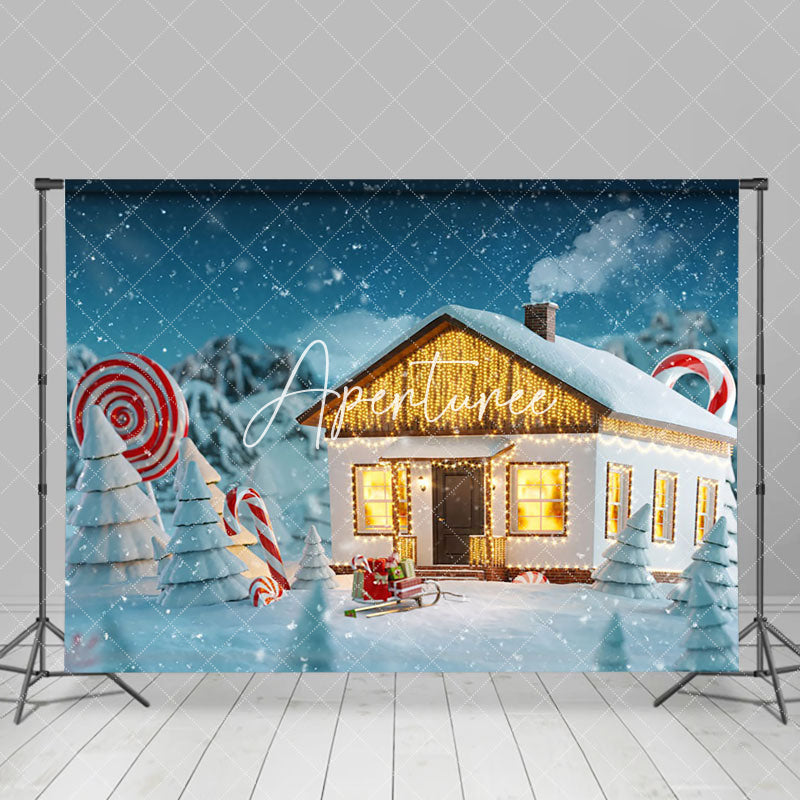 Aperturee - Aperturee Candy Cane Snowy Wild Light House Christmas Backdrop