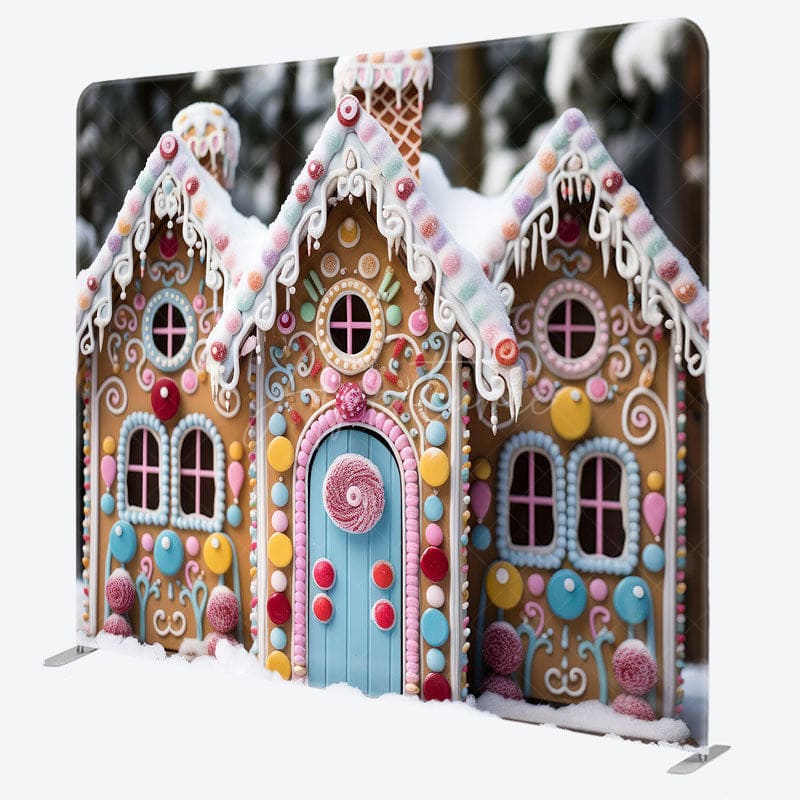 Aperturee - Aperturee Candy House Christmas Party Square Tension Backdrop