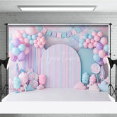 Aperturee - Aperturee Candy Land Backdrop Sweet Pink and Blue Cotton Candy Lollipops Birthday Cake Smash Background