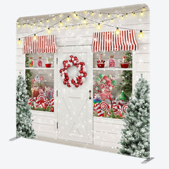 Aperturee - Aperturee Candy Store Christmas Tree Tension Fabric Backdrop
