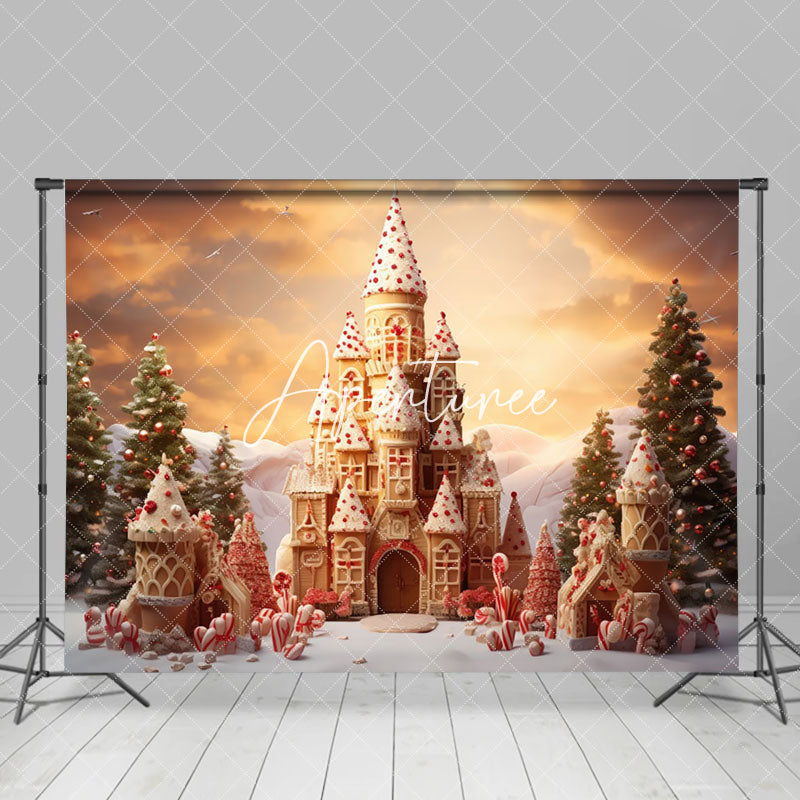 Aperturee - Aperturee Candyland Castle Snowy Wild Tree Christmas Backdrop