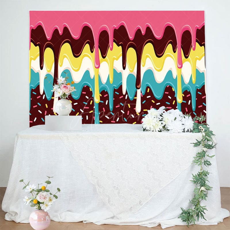 Aperturee - Aperturee Candyland Dessert Sweet Colorful Birthday Backdrop