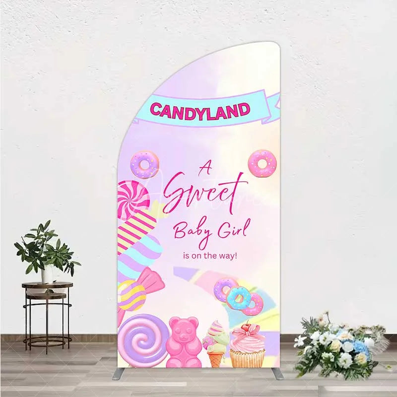 Aperturee - Aperturee Candyland Sweet Baby Girl is on the Way Half Moon Arch Backdrop Pink Sweet One Donut and Candy Party Decorations