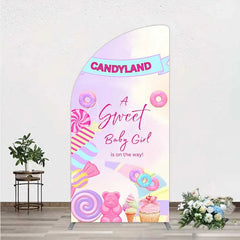 Aperturee - Aperturee Candyland Sweet Baby Girl is on the Way Half Moon Arch Backdrop Pink Sweet One Donut and Candy Party Decorations