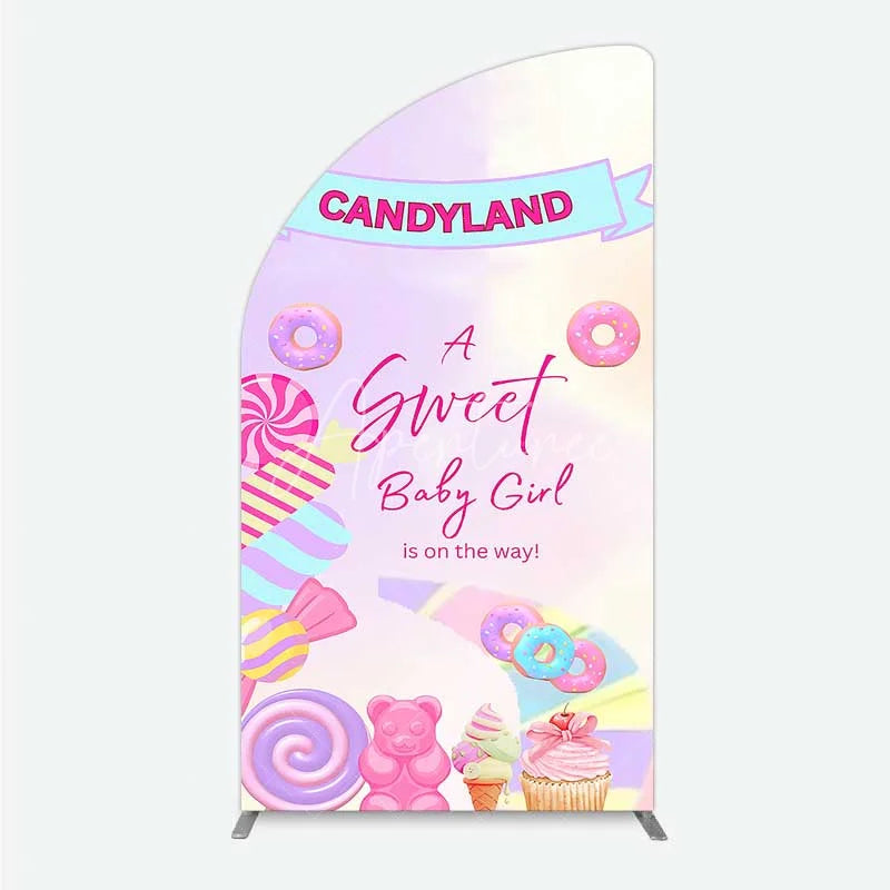 Aperturee - Aperturee Candyland Sweet Baby Girl is on the Way Half Moon Arch Backdrop Pink Sweet One Donut and Candy Party Decorations