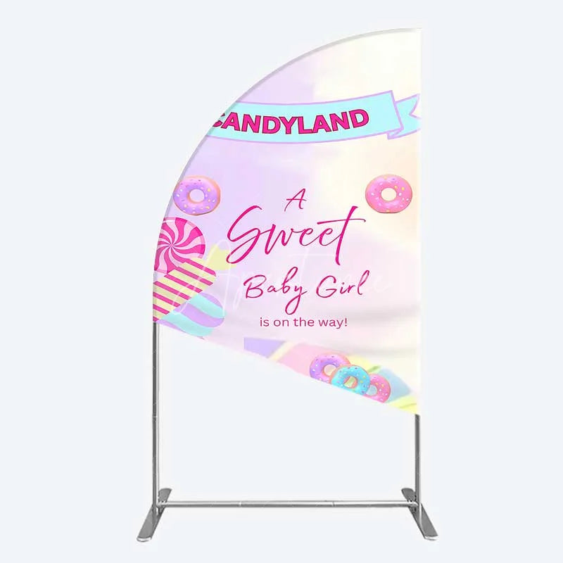 Aperturee - Aperturee Candyland Sweet Baby Girl is on the Way Half Moon Arch Backdrop Pink Sweet One Donut and Candy Party Decorations
