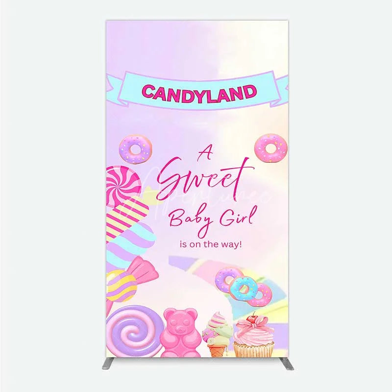 Aperturee - Aperturee Candyland Sweet Baby Girl is on the Way Rectangle Backdrop Pink Sweet One Donut and Candy Party Decorations
