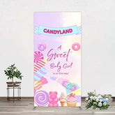 Aperturee - Aperturee Candyland Sweet Baby Girl is on the Way Rectangle Backdrop Pink Sweet One Donut and Candy Party Decorations