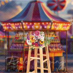 Aperturee - Aperturee Carnival Candy Stand Cake Smash Backdrop Colorful Lights Amusement Park Studio Background
