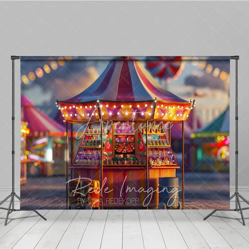 Aperturee - Aperturee Carnival Candy Stand Cake Smash Backdrop Colorful Lights Amusement Park Studio Background