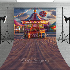 Aperturee - Aperturee Carnival Candy Stand Cake Smash Backdrop Colorful Lights Amusement Park Sweep Portrait Studio Background