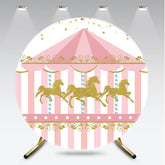 Aperturee Aperturee Carousel First Birthday Round Backdrop Pink and Gold Glitter Horse Banner Merry Go Round Carnival Party Photo Prop