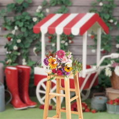 Aperturee - Aperturee Cart Strawberry Rain Boots Floral Spring Backdrop