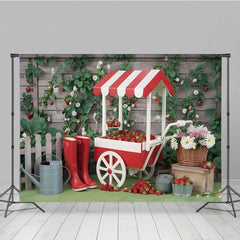 Aperturee - Aperturee Cart Strawberry Rain Boots Floral Spring Backdrop