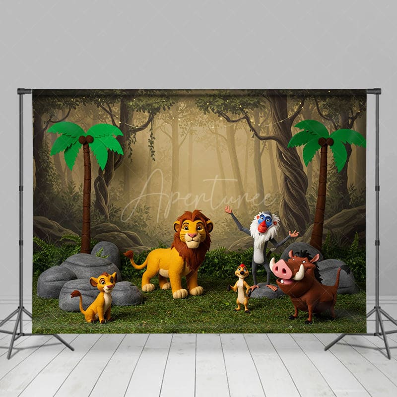 Aperturee - Aperturee Cartoon Animal Forest Jungle Cake Smash Backdrop