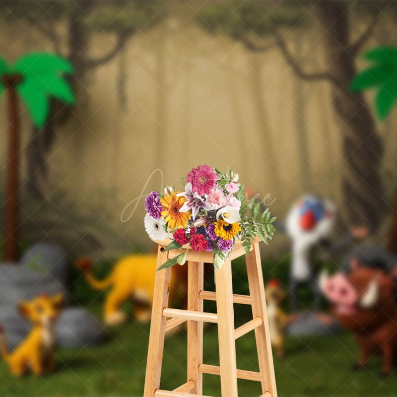 Aperturee - Aperturee Cartoon Animal Forest Jungle Cake Smash Backdrop