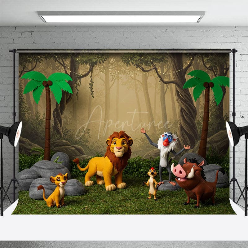 Aperturee - Aperturee Cartoon Animal Forest Jungle Cake Smash Backdrop