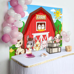 Aperturee - Aperturee Cartoon Animal Pattern Farm Sunny Birthday Backdrop