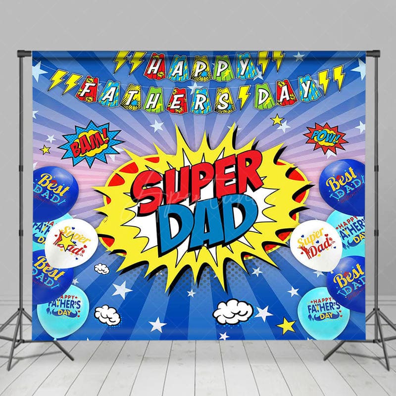 Aperturee - Aperturee Cartoon Balloons Flash Super Dad Fathers Day Backdrop