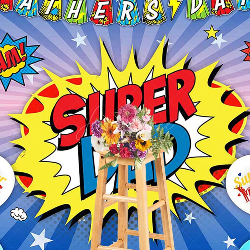 Aperturee - Aperturee Cartoon Balloons Flash Super Dad Fathers Day Backdrop