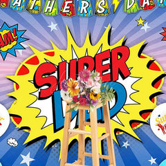 Aperturee - Aperturee Cartoon Balloons Flash Super Dad Fathers Day Backdrop