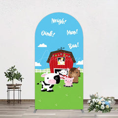 Aperturee - Aperturee Cartoon Blue Sky Cloud Animal Farm Barn Arch Backdrop