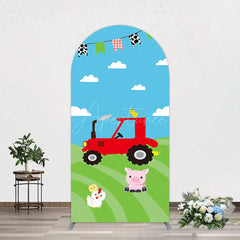 Aperturee - Aperturee Cartoon Blue Sky Cloud Animal Farm Barn Arch Backdrop