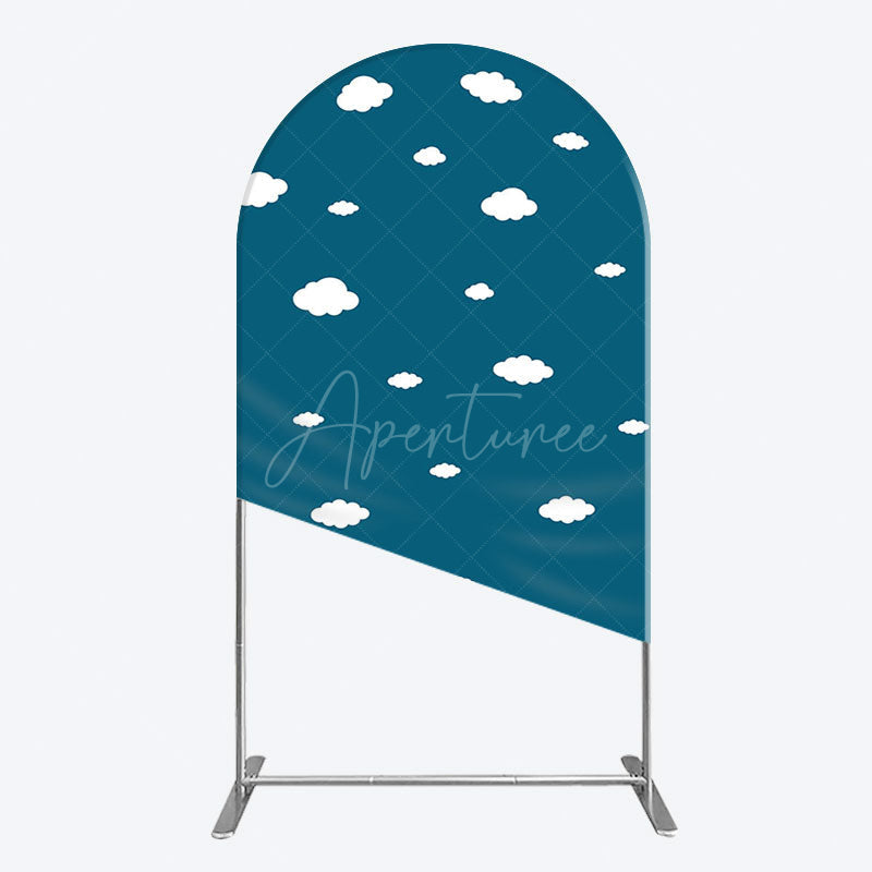 Aperturee - Aperturee Cartoon Blue Sky White Clouds Birthday Arch Backdrop