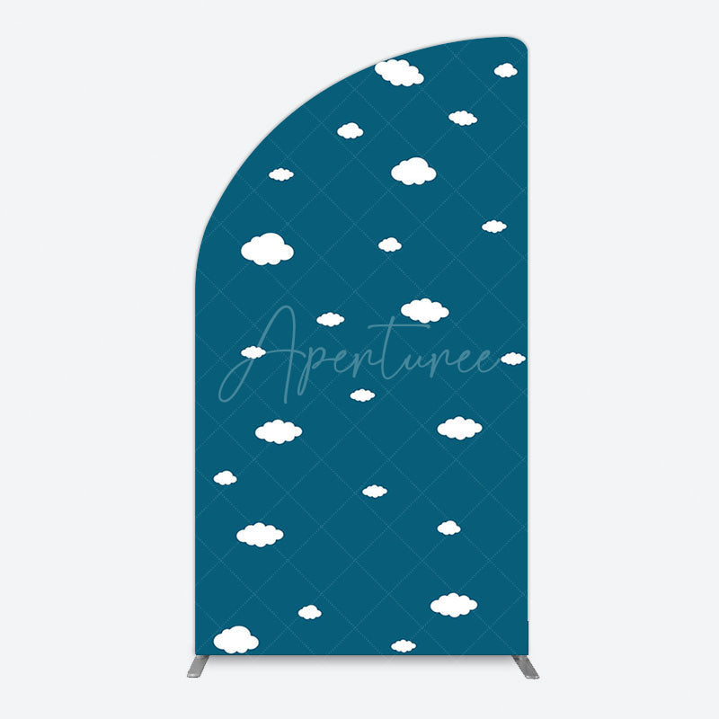 Aperturee - Aperturee Cartoon Blue Sky White Clouds Birthday Half Moon Arch Backdrop