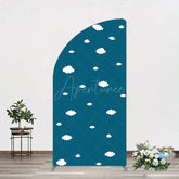 Aperturee - Aperturee Cartoon Blue Sky White Clouds Birthday Half Moon Arch Backdrop